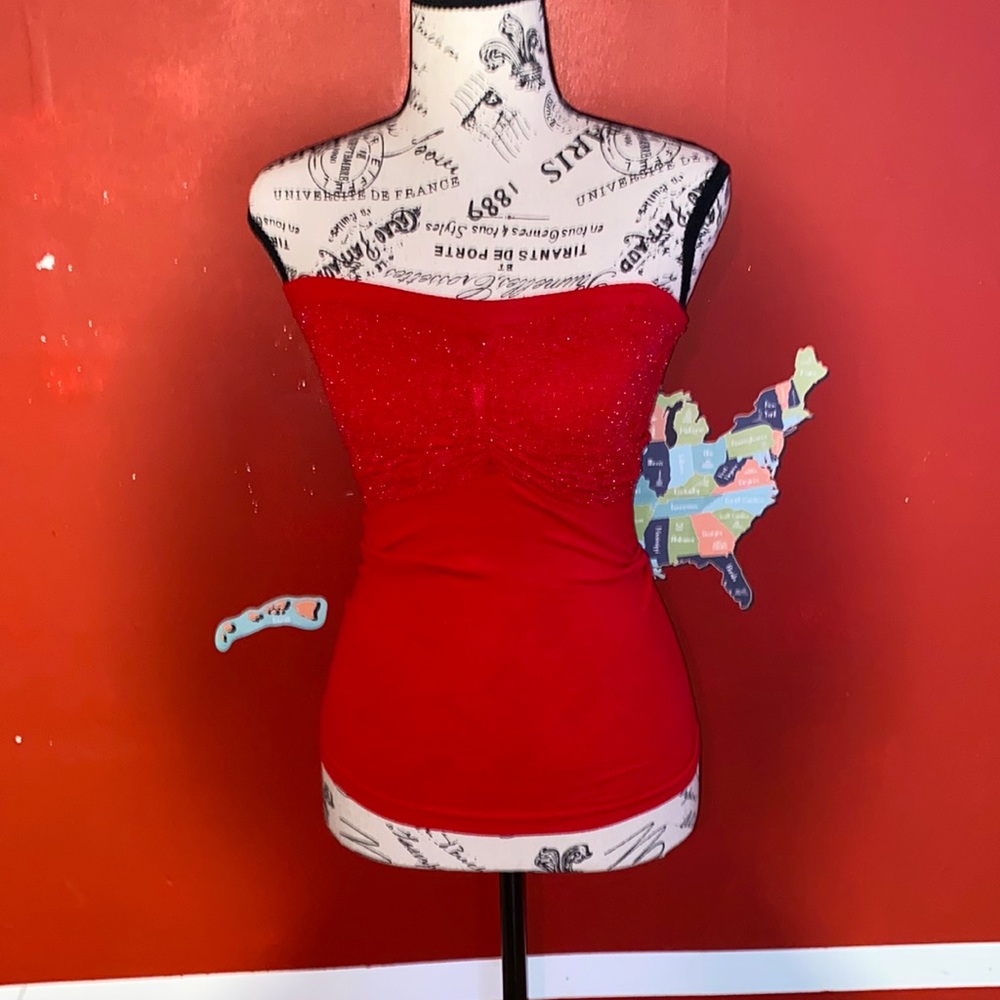 Red Halter top ,has no straps but you can add straps